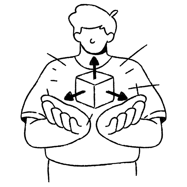 Mensch mit Würfel - Symbol für Skalierbarkeit